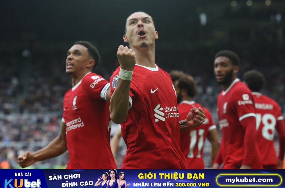Kubet cập nhật hình ảnh tiền đạo Nunez ăn mừng bàn thắng ghi được vào lưới Newcastle.